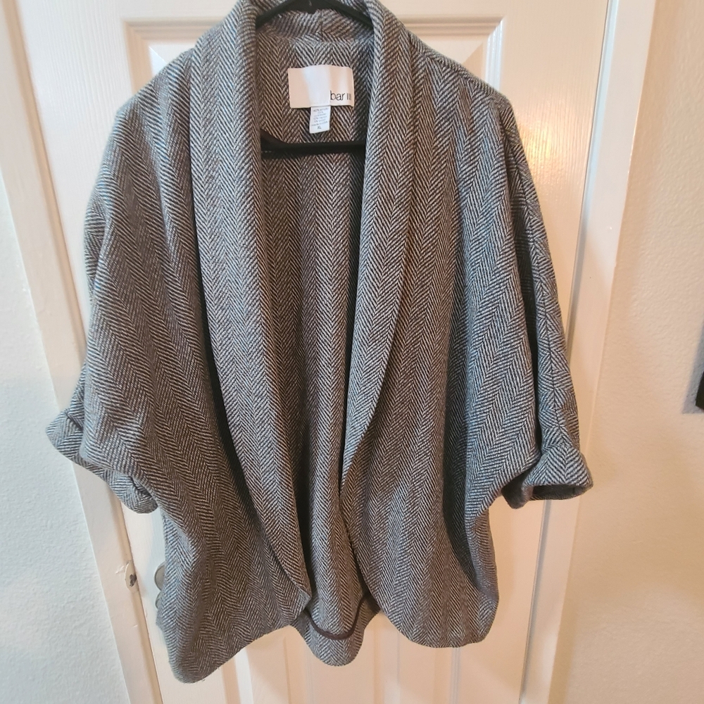 Gray Herringbone Shawl Cardigan